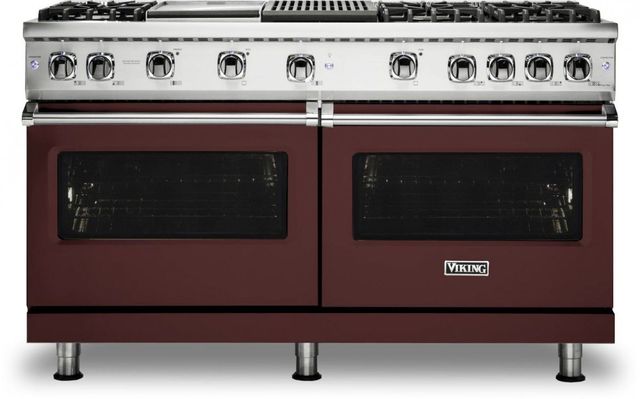 Viking® 5 Series 60" Kalamata Red Pro Style Natural Gas Range with 12" Griddle and 12" Grill