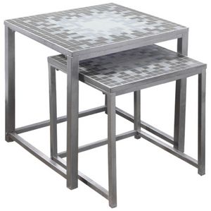 Monarch Specialties Inc. 2-Piece Blue/Gray Silver Nesting Table Set