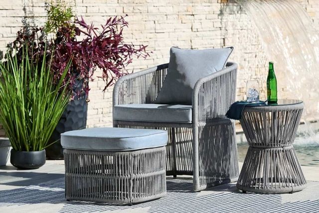Signature Design by Ashley® Coast Island Gray Outdoor Chair with Ottoman and Side Table-1