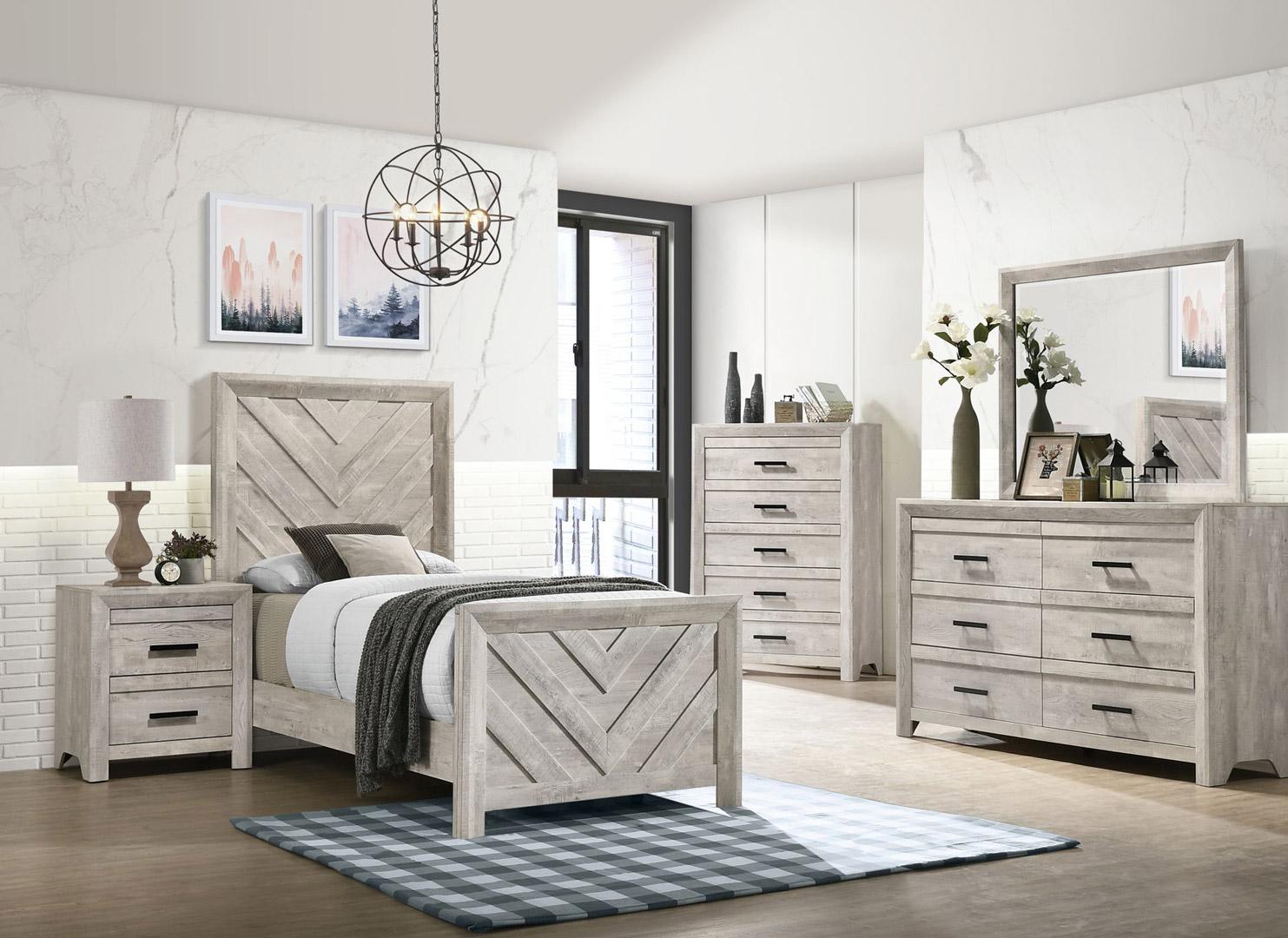 Elements Ellen White Twin Bed, Dresser, Mirror & Nightstand