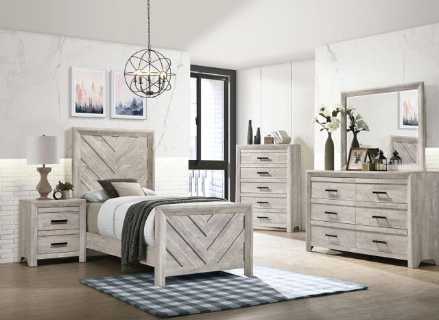 Elements Ellen White Twin Bed, Dresser, Mirror & Nightstand-0