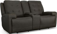 Flexsteel® Iris Charcoal Power Reclining Loveseat with Console and Power Headrests