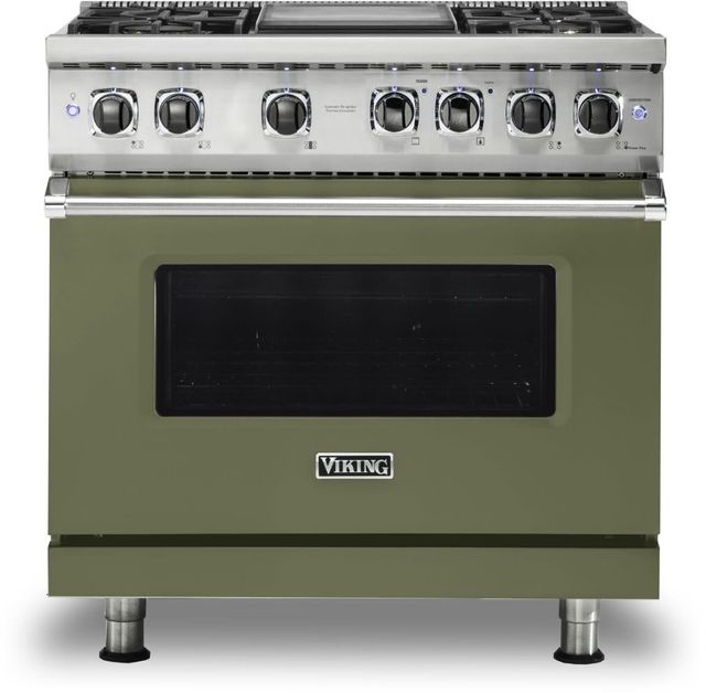 Viking® 5 Series 36" Cypress Green Pro Style Dual Fuel Liquid Propane Range with 12" Griddle
