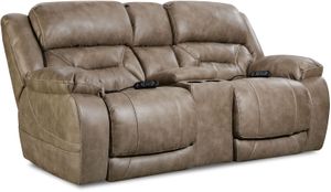 HomeStretch Brown Power Reclining Loveseat with Console