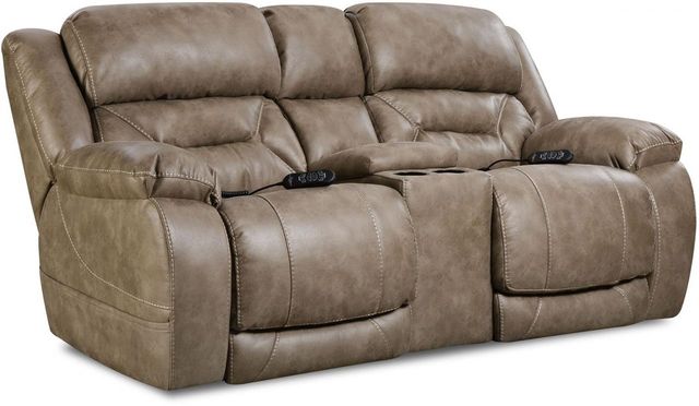 HomeStretch Brown Power Reclining Loveseat with Console-0