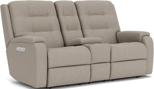 Flexsteel® Arlo Silver Fossil Power Reclining Loveseat with Console and Power Headrests