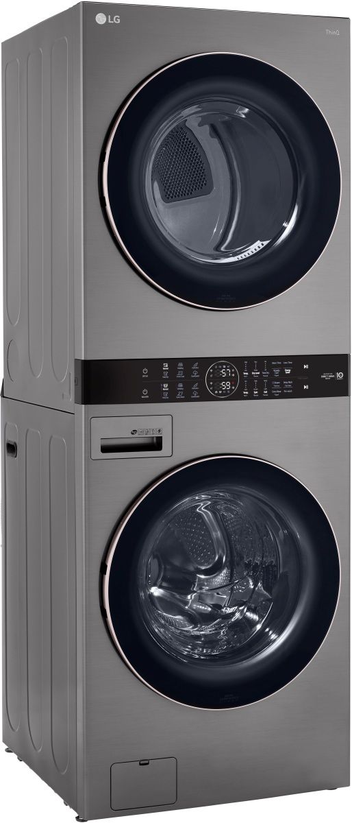 LG 4.5 Cu. Ft. Washer, 7.4 Cu. Ft. Gas Dryer Graphite Steel Front Load Stack Laundry-3