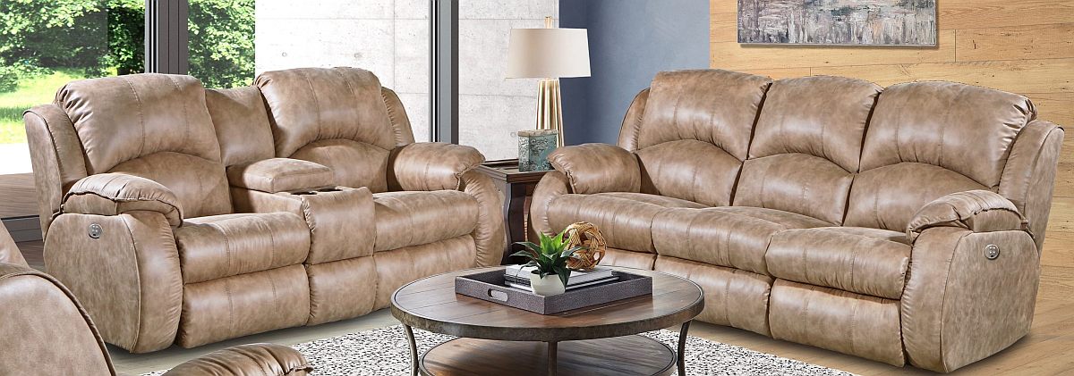Southern Motion™ Cagney Vintage Power Headrest Double Reclining Sofa And Console Loveseat
