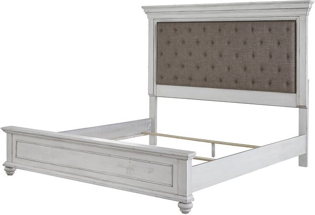Benchcraft® Kanwyn Whitewash Upholstered Queen Panel Bed 1