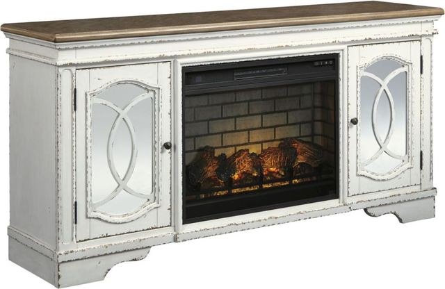 Signature Design by Ashley® Realyn Chipped White 74" TV Stand with Electric Fireplace