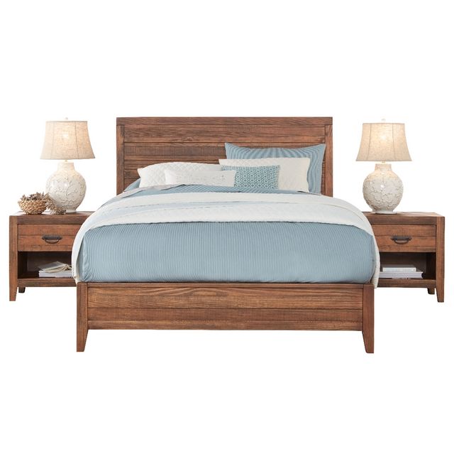 Palm Grove Rustic Brown Queen Bed, Dresser, Mirror and 2 Open Nightstands-1