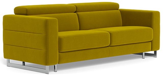 front angled view of a modern yellow sofa sleeper