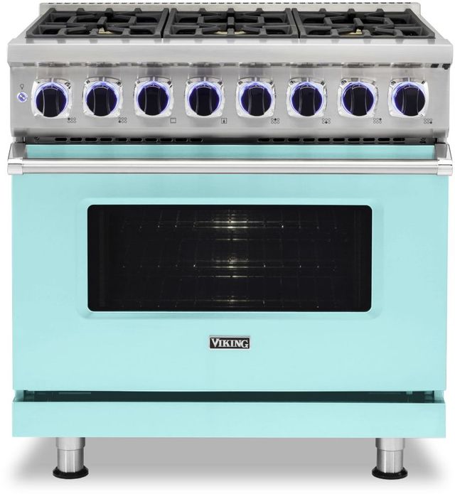 Viking® 7 Series 36" Bywater Blue Pro Style Dual Fuel Natural Gas Range
