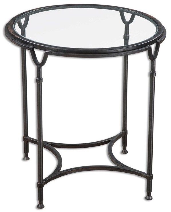 Uttermost® Samson Glass Top Side Table with Aged Black Base-0
