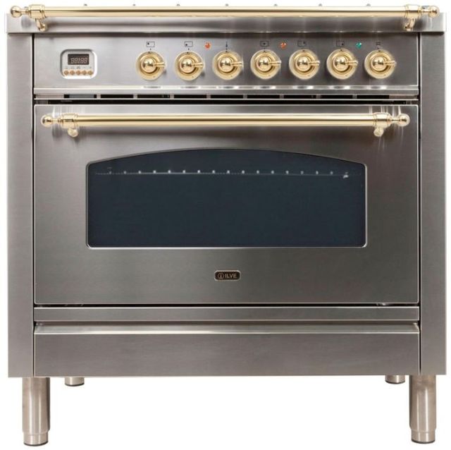 Ilve® Nostalgie Series 36" Stainless Steel Free Standing Dual Fuel Natural Gas Range 0