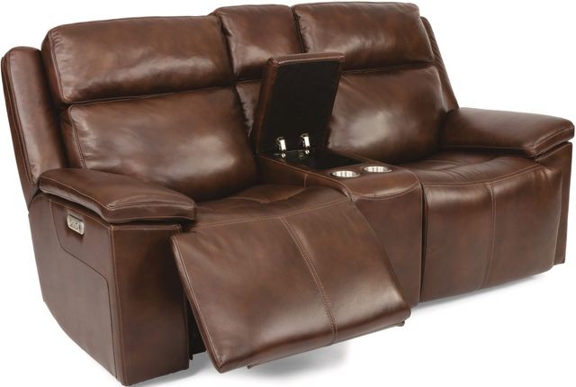 Flexsteel® Chance Brown Power Reclining Loveseat with Console and Power Headrests-2