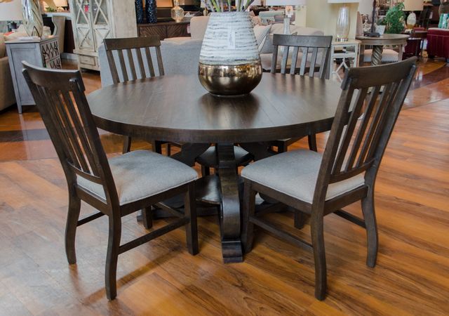 Elements Stone Round Pedestal Table & 4 Slat Back Side Chairs-0