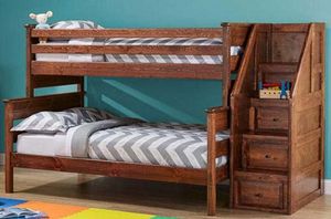 Trendwood Laguna American Chestnut Youth Twin over Full Bunk Bed with Stairway Chest