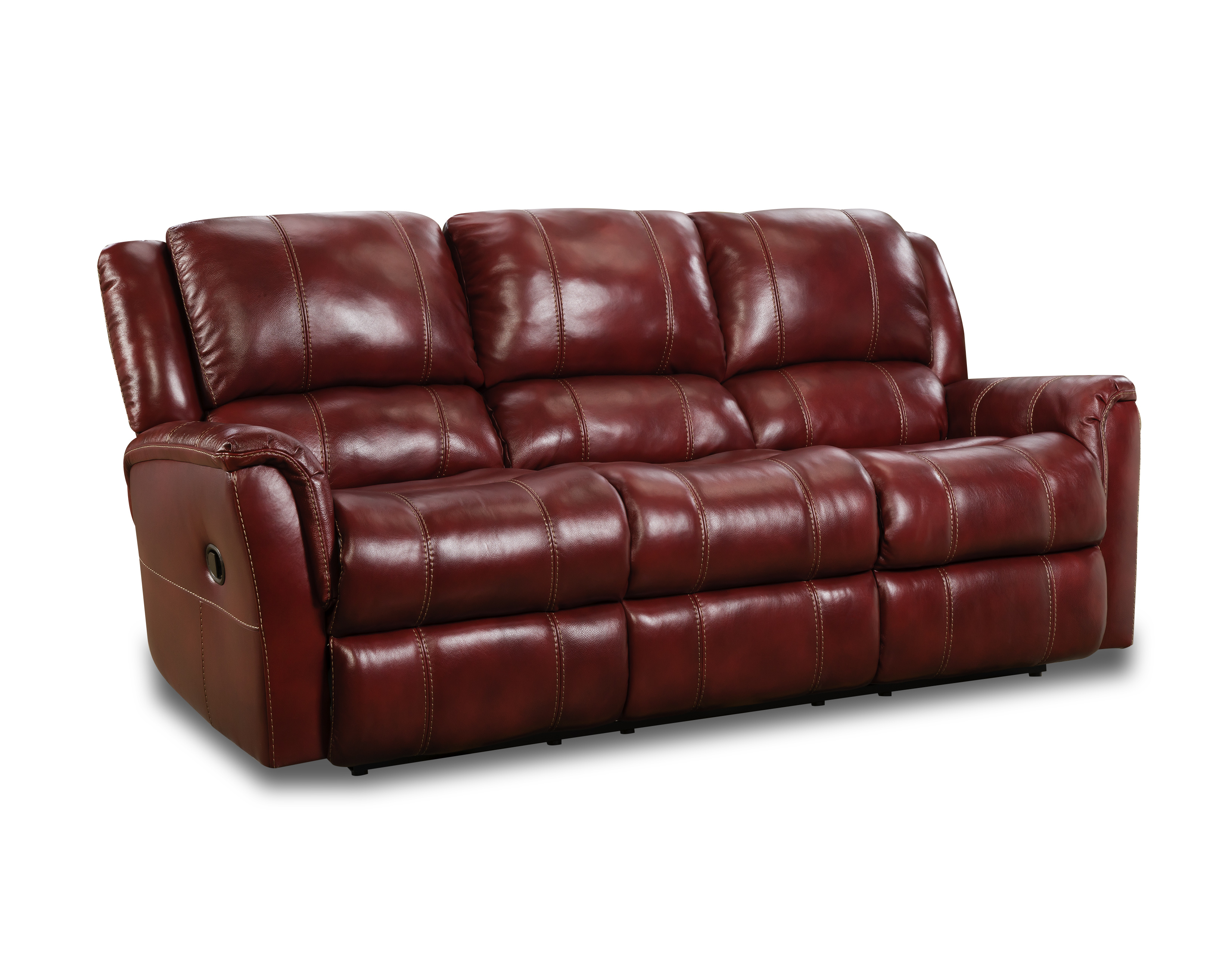HomeStretch Mercury Red Leather Reclining Sofa