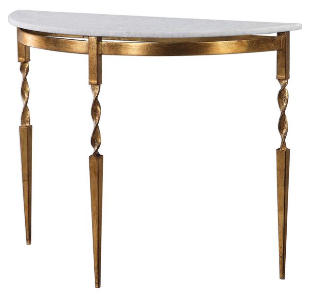 Uttermost® Imelda White Marble Top Console Table with Antiqued Gold Base-1