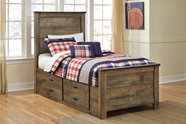 Signature Design by Ashley® Trinell Rustic Brown Twin Panel Bed with 2 Storage Drawers-1
