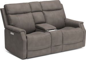 Flexsteel® Easton Gray Power Reclining Loveseat with Console and Power Headrests and Lumbar