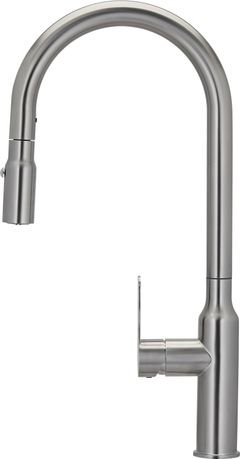 E2 Stainless Tomales Single Handle Gooseneck Kitchen Faucet with a Pull Down Spray