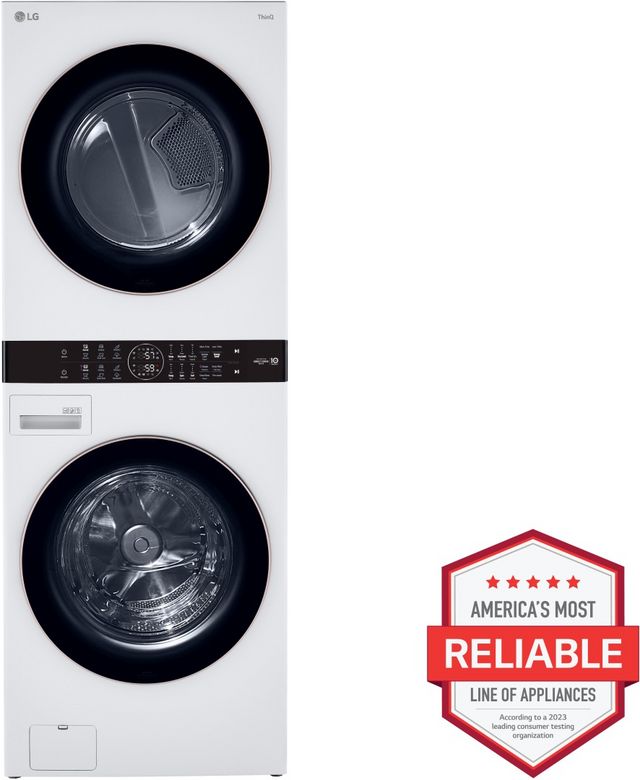 LG 4.5 Cu. Ft. Washer, 7.4 Cu. Ft. Gas Dryer White Front Load Stack Laundry-1