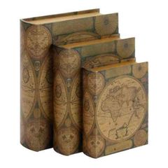 Uma Home Wood and Leather Faux Book Boxes (Set of 3)