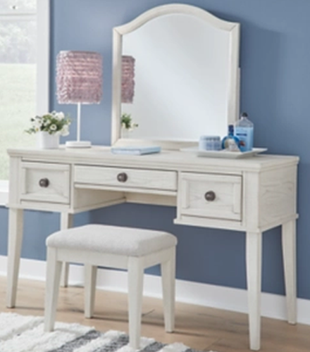 Signature Design by Ashley® Robbinsdale Antique White Mirrored Vanity with Bench