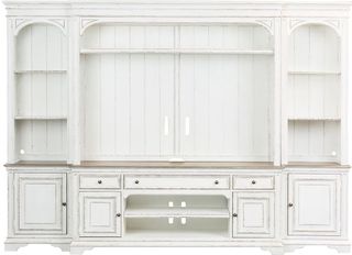 Liberty Furniture Magnolia Manor Antique White Entertainment Center With Piers