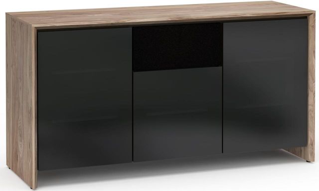 Salamander Designs® Barcelona 336 AV Cabinet-Natural Walnut/Black Glass