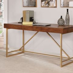 Furniture of America® Halstein Light Walnut/Gold Desk