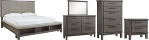 Benchcraft® Hallanden 5-Piece Gray Queen Upholstered Storage Panel Bed Set