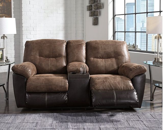 Signature Design by Ashley® Follett Double Reclining Loveseat with Console 1