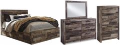 Benchcraft® Derekson 4-Piece Multi Gray King Panel Storage Bed Set