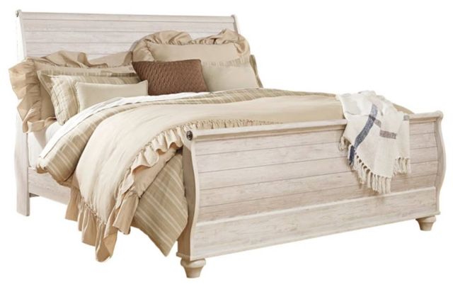 Signature Design by Ashley® Willowton 2-Piece Whitewash King Sleigh Bed Set-1