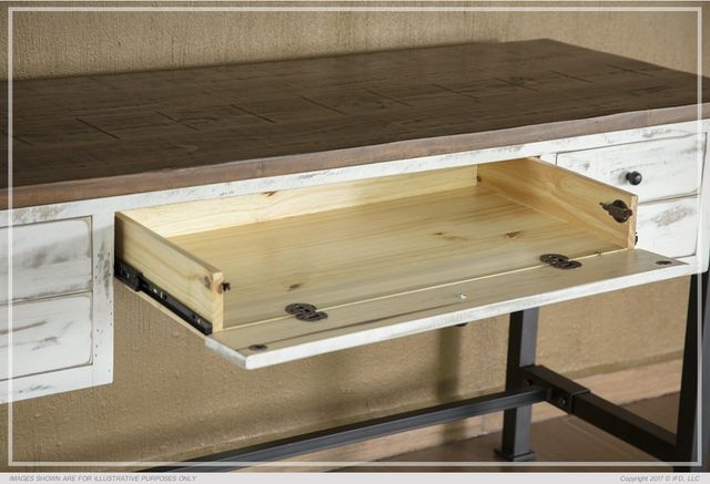 International Furniture© Pueblo White 5 Drawer Desk with Iron Legs 1