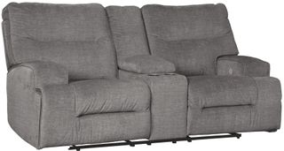 Signature Design by Ashley® Coombs Charcoal Double Reclining Power Loveseat with Console