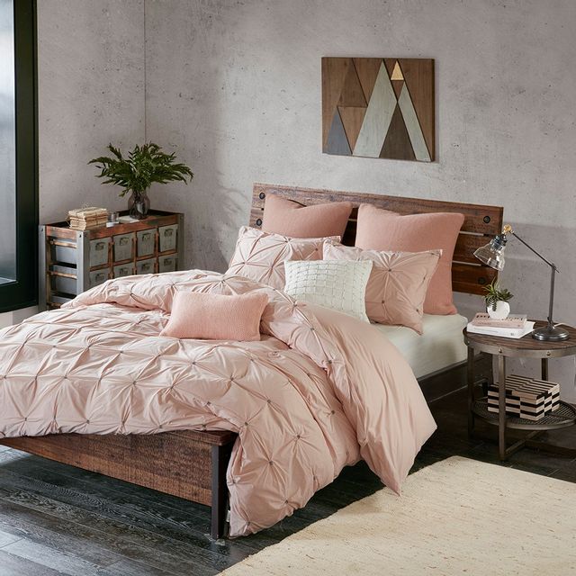 Olliix by INK+IVY 3 Piece Blush Full/Queen Masie Elastic Embroidered Cotton Duvet Cover Set-3