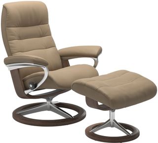 Stressless® by Ekornes® Opal Funghi Medium All Leather Recliner with Footstool