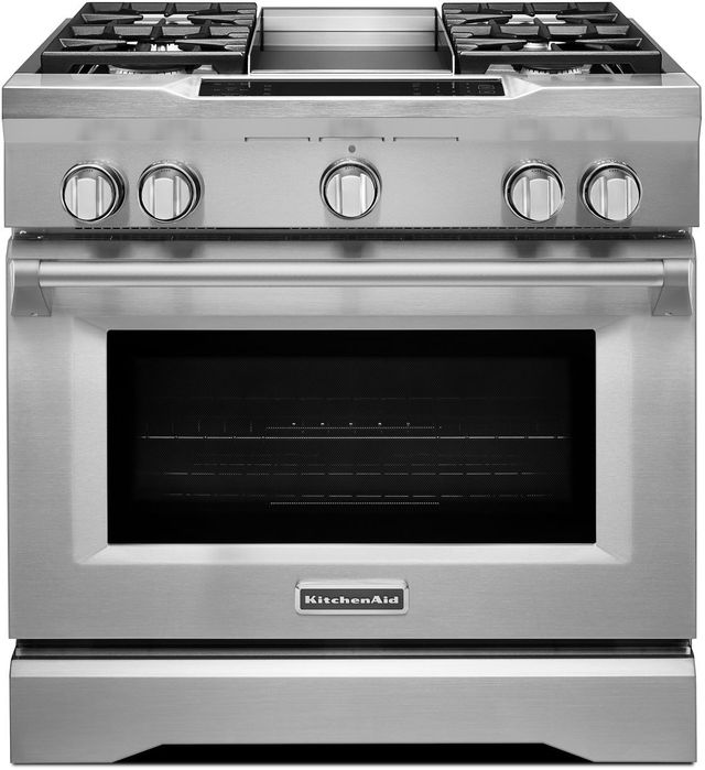 KitchenAid® 36" Stainless Steel Commercial Style Free Standing Dual Fuel Range 0