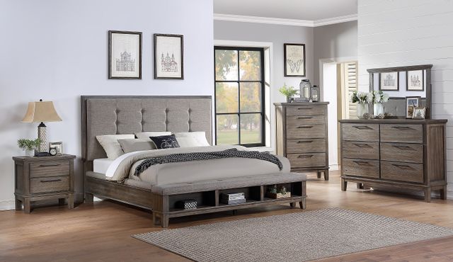 New Classic Furniture Cagney Grey Queen Platform Bed, Dresser, Mirror & Nightstand-0