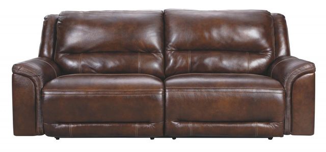 Signature Design by Ashley® Catanzaro Mahogany 2 Seat Leather Power Reclining Sofa Adjustable Headrest-1