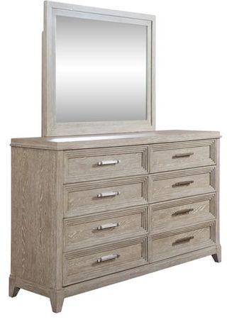 Liberty Furniture Belmar Washed Taupe and Silver Champagne Dresser and Mirror