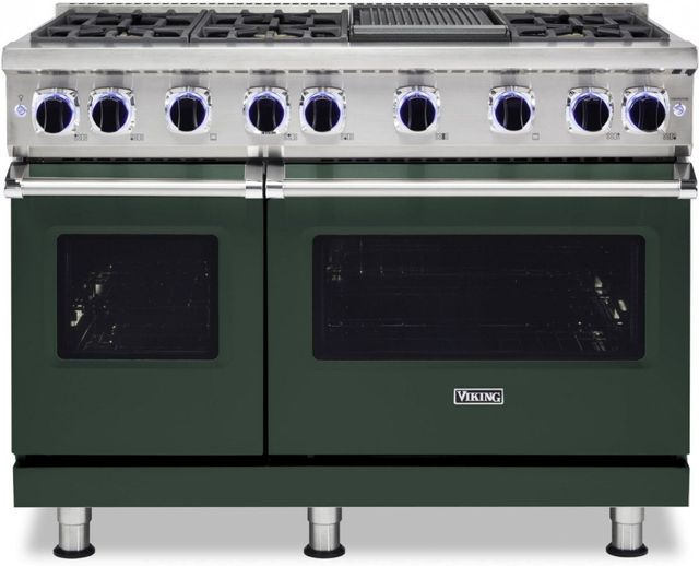 Viking® 7 Series 48" Blackforest Green Pro Style Liquid Propane Range with 12" Reversible Griddle