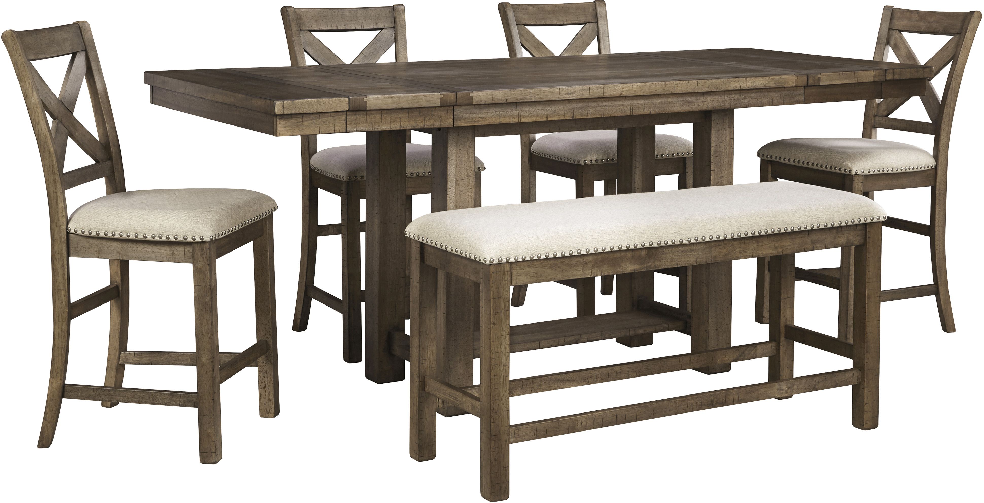 Signature Design by Ashley® Moriville 6 Piece Grayish Brown Counter Height Dining Set