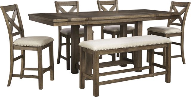 Signature Design by Ashley® Moriville 6 Piece Grayish Brown Counter Height Dining Set-0