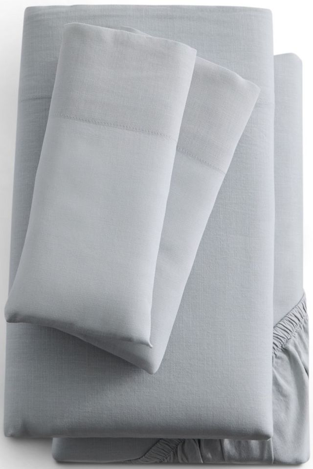 Malouf® Linen-Weave Cotton Fog Twin Sheet Set 0