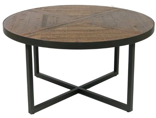 Emerald Home Denton Antique Pine Round Cocktail Table with Steel Gray Base